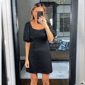 Black Puff Sleeve Mini Dress with Square Neck